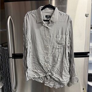 7 For All Mankind Black and White Striped Button Down Shirt